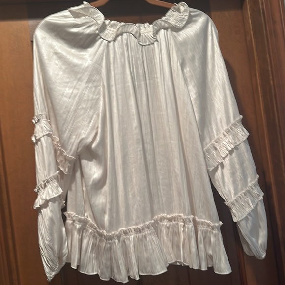 Beautiful BCBG MAXAZRIA Satiny Ruffle Blouse, Sz S - Picture 2 of 3